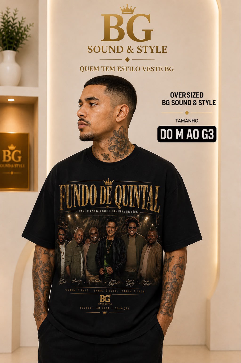 CAMISETA BG PRETA FUNDO DE QUINTAL 